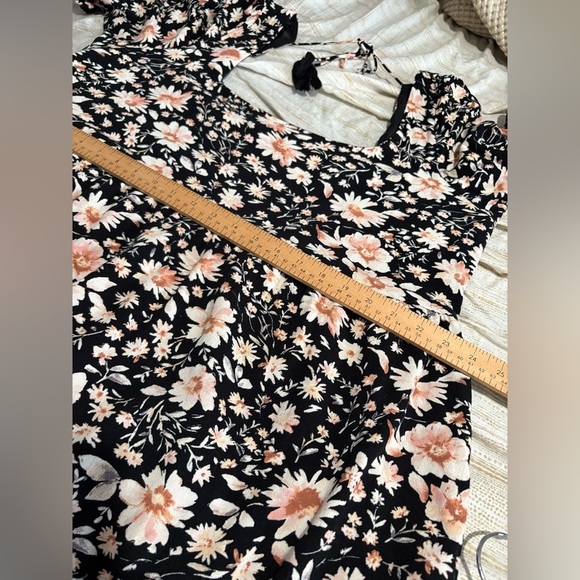 American Eagle XXL floral baby doll puff sleeve mini dress black pink plus size - Picture 12 of 14